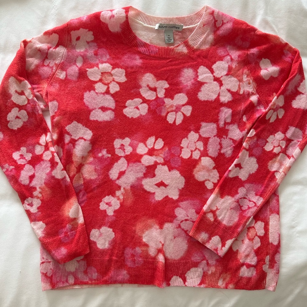 Autumn Cashmere Red floral Crew Neck Sweater Sz M